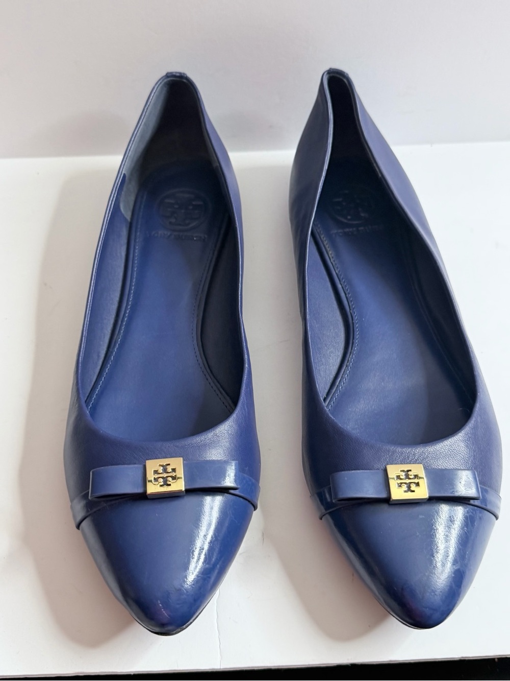 Tory Burch Royal Blue Leather Logo Ballet Flats